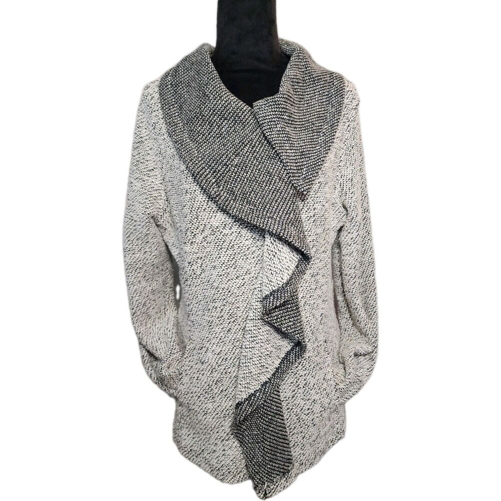 BNCI by Blanc Noir Jacket Women’s Large Multi Knit Ruffle Trim Collared Full Zip